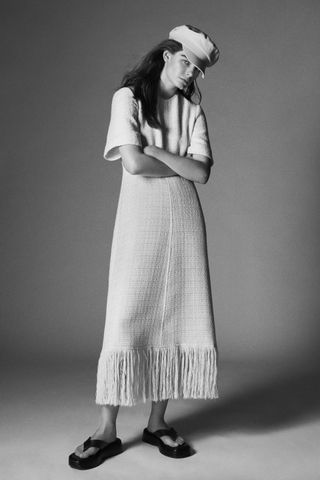 Zara + Textured Weave Dress With Fringe