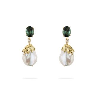 Jessie Thomas + Tourmaline Diamond and Pearl Earrings