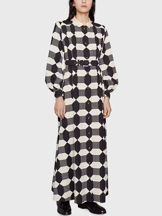 Gucci + Belted Optical Print Silk Dress