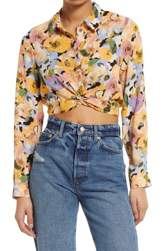 Vero Moda + Macy Floral Print Crop Button-Up Shirt