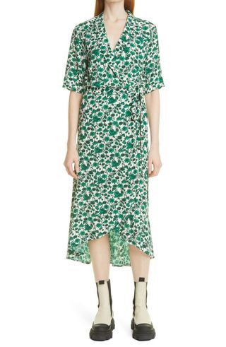 Ganni + Floral Print Wrap Midi Dress