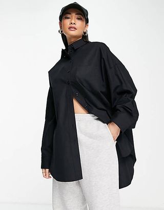 Topshop + Boyfriend Long Sleeve Poplin Shirt