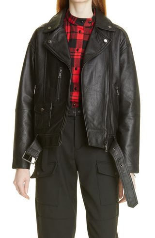 Ted Baker + Tiano Oversize Leather Biker Jacket