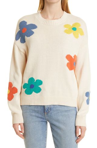 Rails + Perci Intarsia Floral Cotton Blend Crewneck Sweater