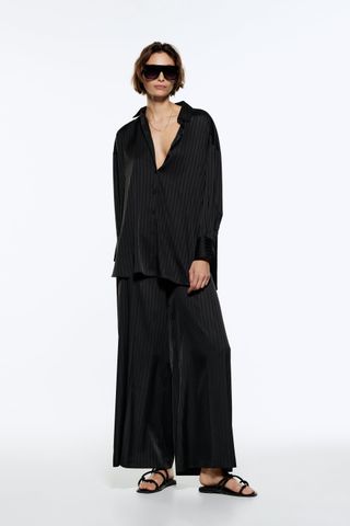 Zara + Striped Satin Effect Oversized Shirt