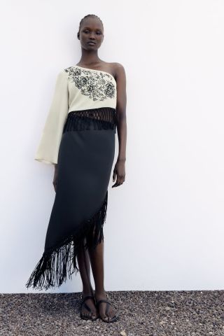 Zara + Fringed Asymmetrical Blouse