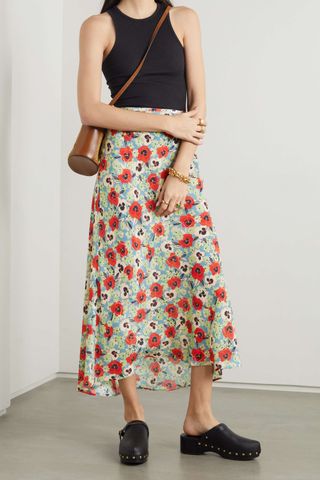 Rixo + Kelly Floral-Print Silk-Chiffon Midi Skirt