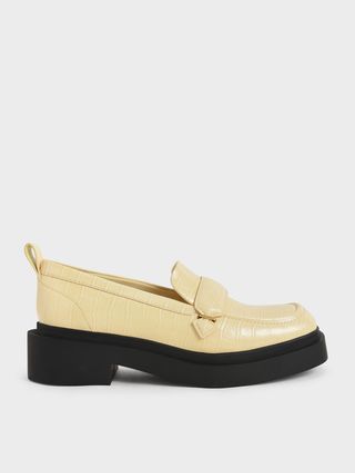 Charles & Keith + Yellow Croc-Effect Platform Penny Loafers
