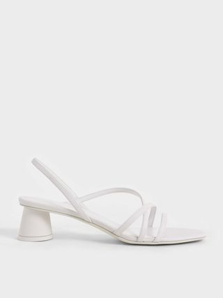Charles & Keith + White Strappy Cylindrical Heel Sandals