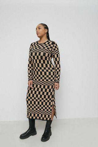 Warehouse + Curve Checkerboard Knit Midi Dress