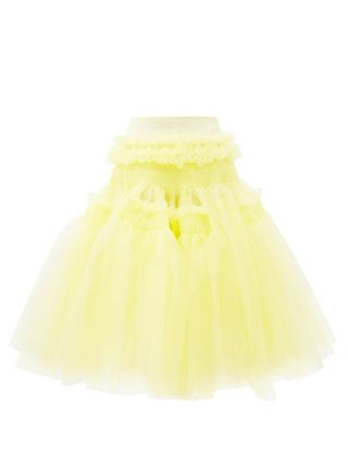 Molly Goddard + Connie Smocked Tiered Tulle Midi Skirt
