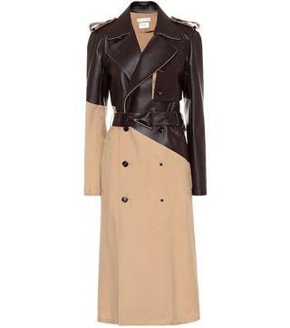 Bottega Veneta + Leather and Wool-Gabardine Trench Coat