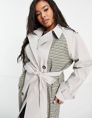 ASOS + Curve Spliced Check Trench Coat