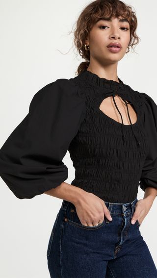 Love the Label + Black Cut-Out Puff Sleeve Top