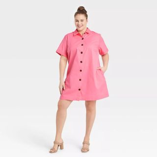 Who What Wear x Target + Short Sleeve Button-Down Trapeze Dress