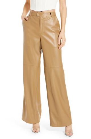 Good American + Faux Leather Wide Leg Trousers