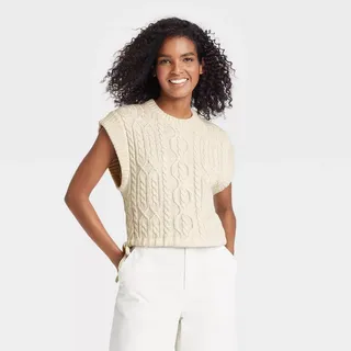 Who What Wear x Target + Crewneck Cable Popover Sweater Vest