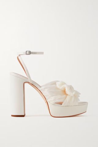 Loeffler Randall + Natalia Bow-Embellished Plissé-Organza Platform Sandals