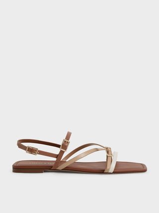 Charles & Keith + Camel Strappy Mini Buckle Flat Sandals