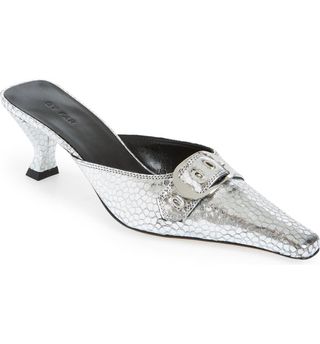 By Far + Evelyn Metallic Pointed Toe Mules