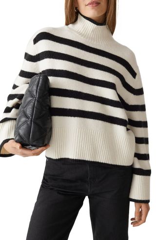 & Other Stories + Stripe Mock Neck Wool Blend Sweater