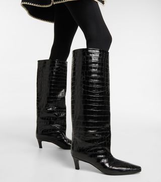 Totême + Croc-Effect Leather Knee-High Boots