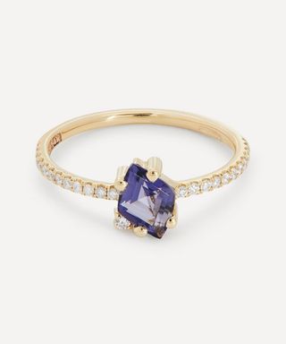 Suzanne Kalan + 14ct Gold Diamond Cut Iolite and Pavé Diamond Ring
