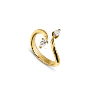 Jessie Thomas Jewellery + Gold Sculptural Ring with Two Pear Diamonds