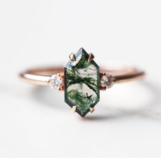 Etsy + Moss Agate and Diamond Engagement Ring