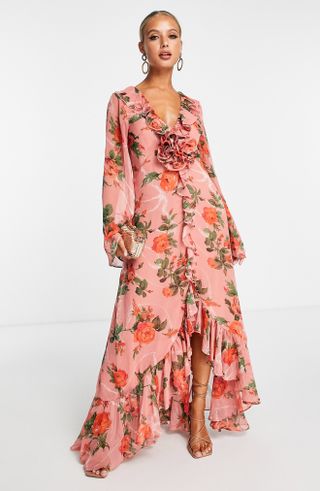 ASOS Design + Floral Ruffle Long Sleeve Maxi Dress