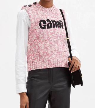 Ganni + Logo-Intarsia Sleeveless Sweater