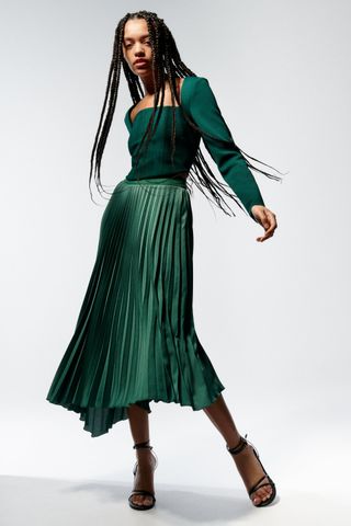 Zara + Pleated Satin Effect Skirt