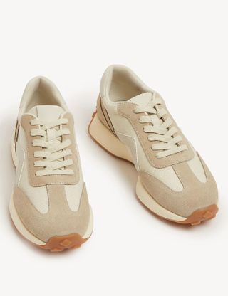 M&S Collection + Leather Lace Up Side Detail Trainers