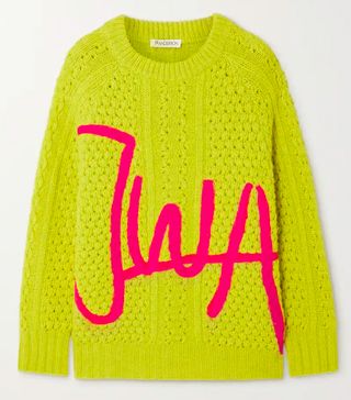 JW Anderson + Appliquéd Cable-Knit Merino Wool Sweater