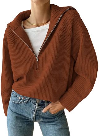 Btfbm + Long Sleeve Half Zip Ribbed Pullover Sweater