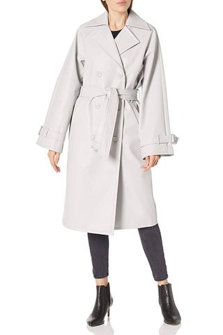 The Drop + Faux Leather Long Trench Coat