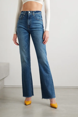 Grlfrnd + Melanie Frayed High-Rise Bootcut Jeans