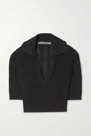 Andreadamo + Cropped Open-Knit Polo Shirt