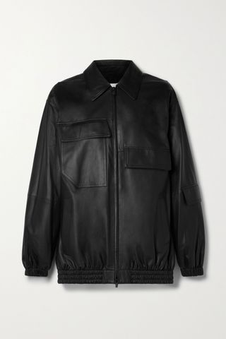 Tibi + Oversized Leather Bomber Jacket