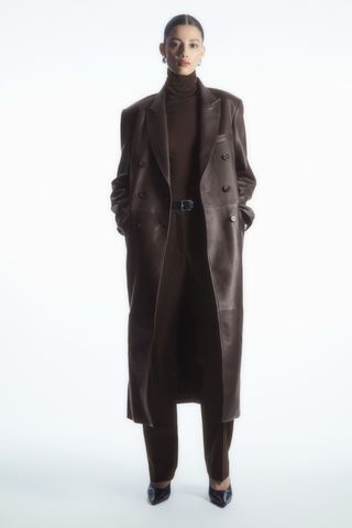 COS + Oversized Double-Breasted Leather Trench Coat
