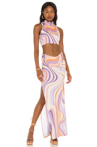 Farai London + Joelle Maxi Dress in Muted Swirl