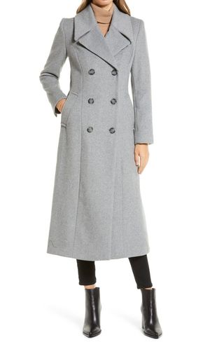 Kenneth Cole New York + Double Breasted Maxi Wool Blend Coat