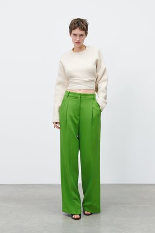 Zara + Pleated Mid Rise Pants
