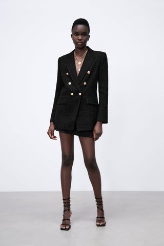 Zara + Textured Blazer With Button Details