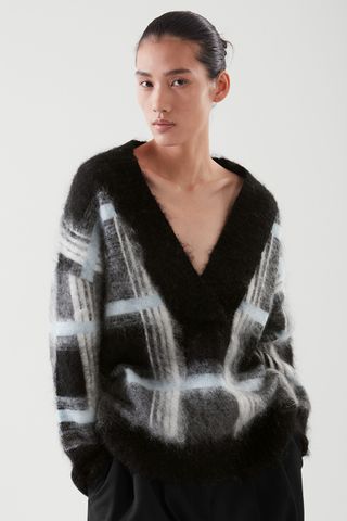 Cos + Oversized Checked V-Neck Sweater