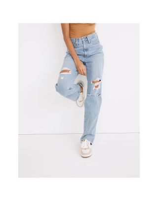 Madewell + Baggy Straight Jeans in Earlhurst Wash: Ripped Edition