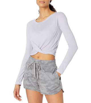 Core 10 + Ribbed Knit Knot Front Cropped Long Sleeve Yoga Shirt