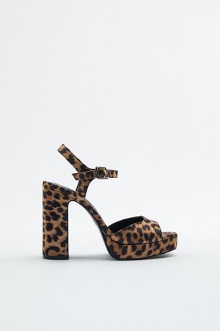 Zara + Animal Print High Heeled Platform Sandals