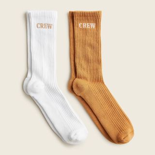 J.Crew + Softest Socks Two-Pack with Logo in Camel White