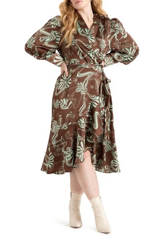 Eloquii + Floral Bishop Long Sleeve Wrap Dress